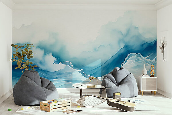 Watercolor of a mountain with clouds Watercolor of a mountain with clouds