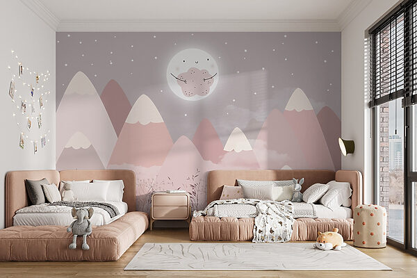 Landscape of mountains and the moon Landscape of mountains and the moon