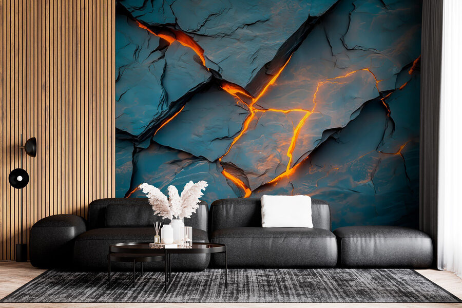 Cracked rock with orange lighting