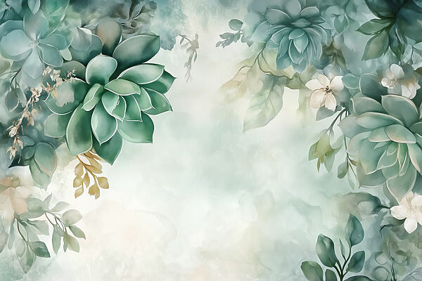 Painting of green plants and flowers Painting of green plants and flowers