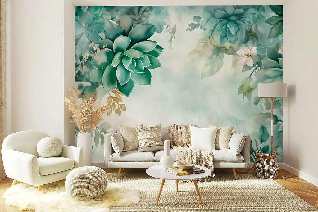 Painting of green plants and flowers