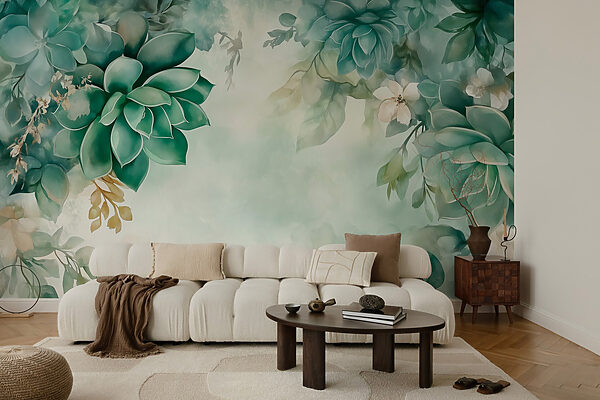 Painting of green plants and flowers Painting of green plants and flowers