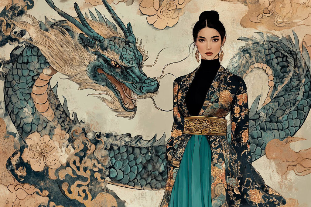 Woman in a kimono and a dragon w02875p 1024x683 - Woman in a kimono and a dragon