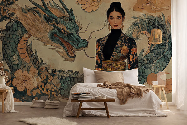 Woman in a kimono and a dragon w02875pib16r 600x400 - Woman in a kimono and a dragon
