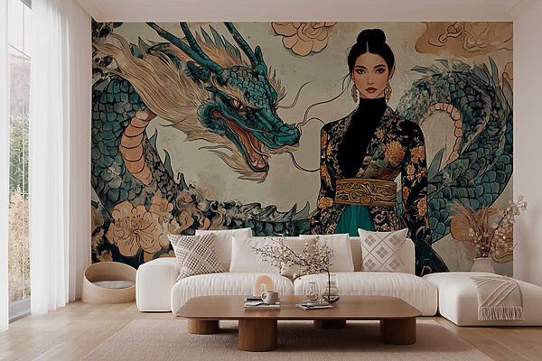 Woman in a kimono and a dragon w02875pig2r 600x400 - Woman in a kimono and a dragon