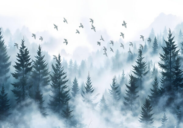 Birds flying over a forest Birds flying over a forest