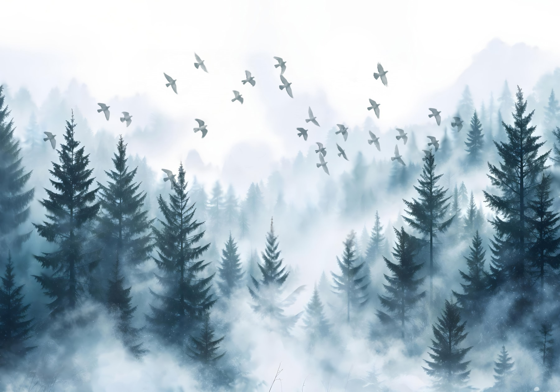 Birds flying over a forest Birds flying over a forest