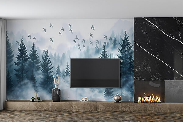 Birds flying over a forest Birds flying over a forest