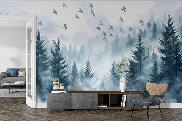 Birds flying over a forest Birds flying over a forest