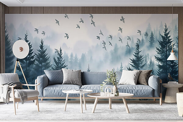 Birds flying over a forest Birds flying over a forest