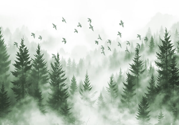 Birds flying over a forest Birds flying over a forest