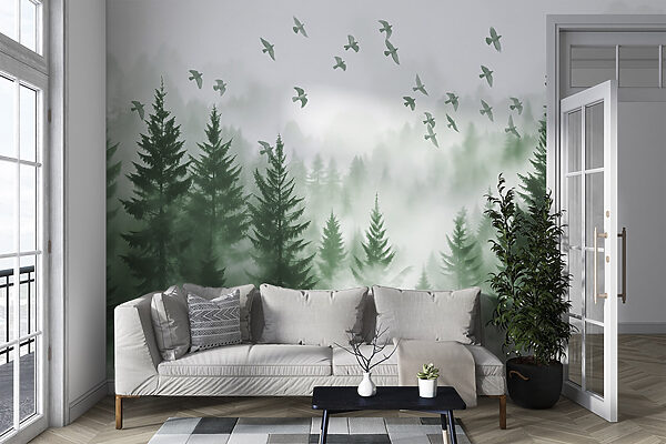 Birds flying over a forest Birds flying over a forest