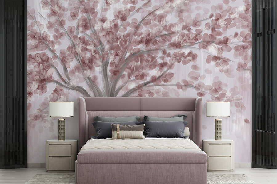 Painting of a tree with pink leaves Painting of a tree with pink leaves