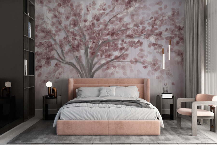 Painting of a tree with pink leaves Painting of a tree with pink leaves