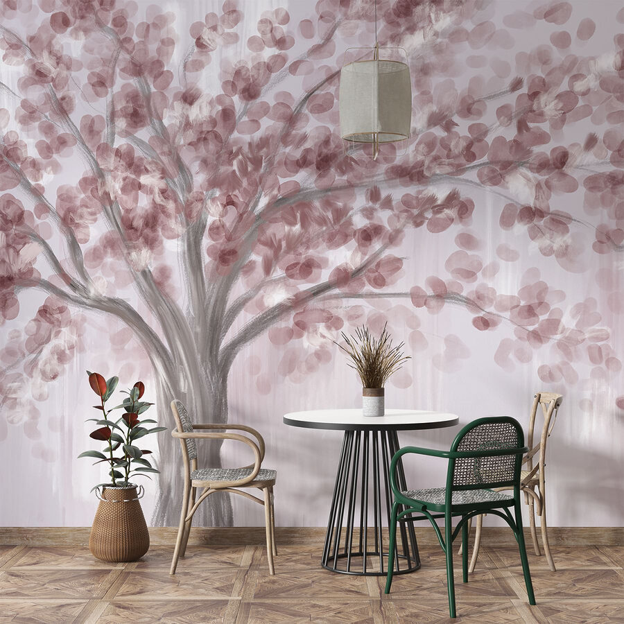 Painting of a tree with pink leaves Painting of a tree with pink leaves