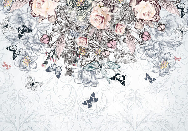 Group of flowers and butterflies Group of flowers and butterflies