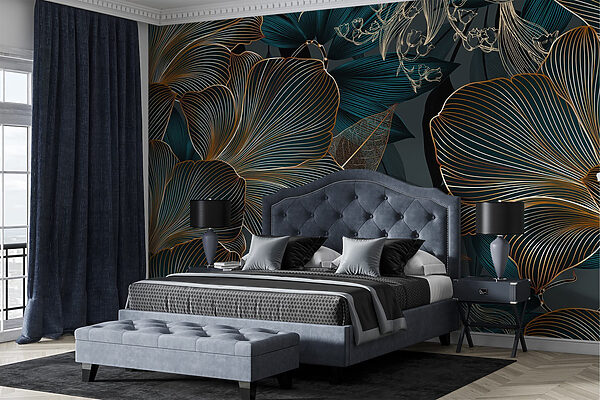 Wall murals Elegant floral design in dark tones (SKU: w08675) Wall murals Wall murals Elegant floral design in dark tones (SKU: w08675)