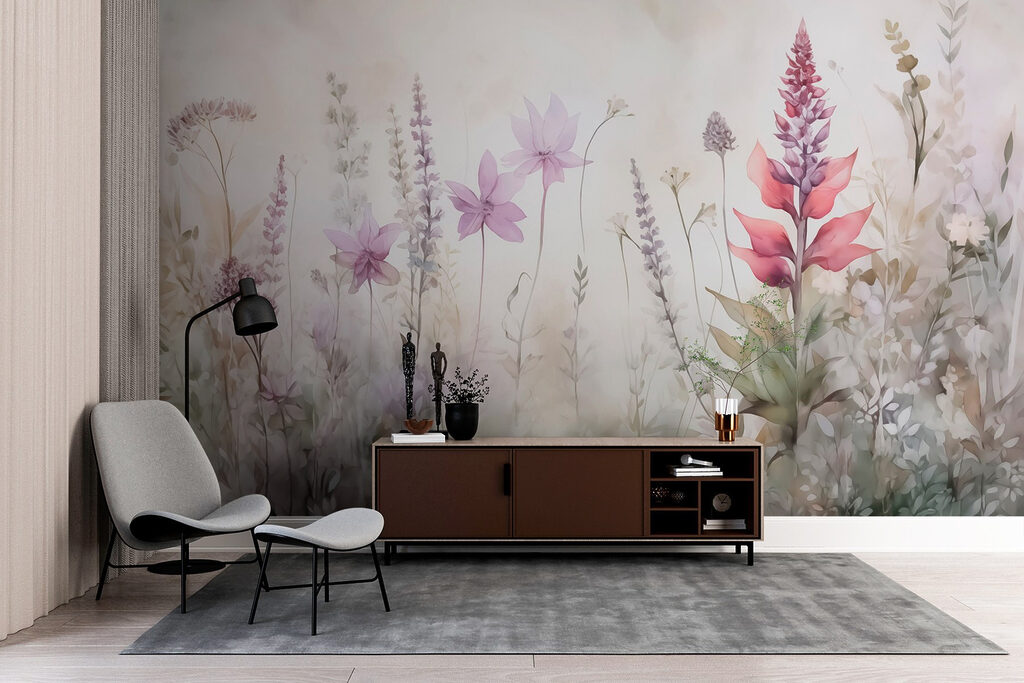 Painting of flowers in a field Painting of flowers in a field