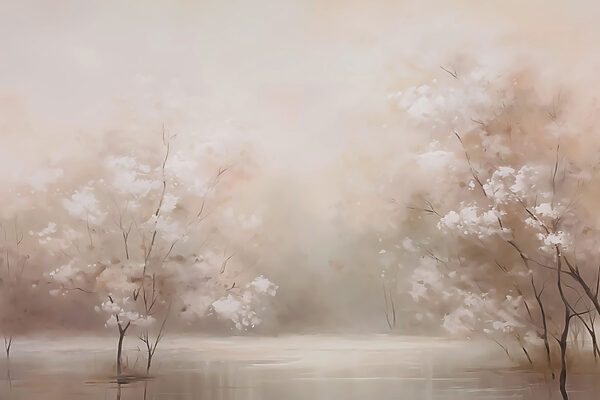 Water with trees and a foggy sky Water with trees and a foggy sky