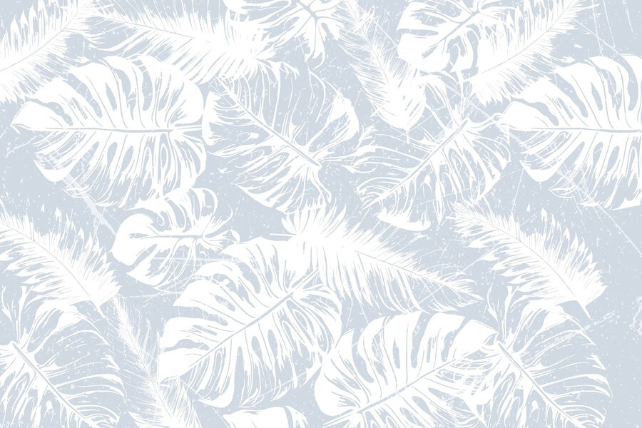 White leaves on a blue background