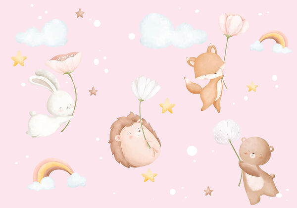 Group of animals holding flowers Group of animals holding flowers
