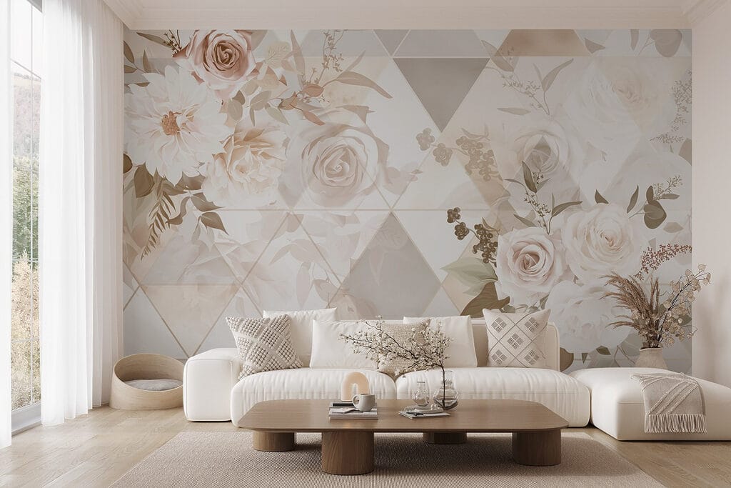 Wallpaper with flowers and triangles Wallpaper with flowers and triangles