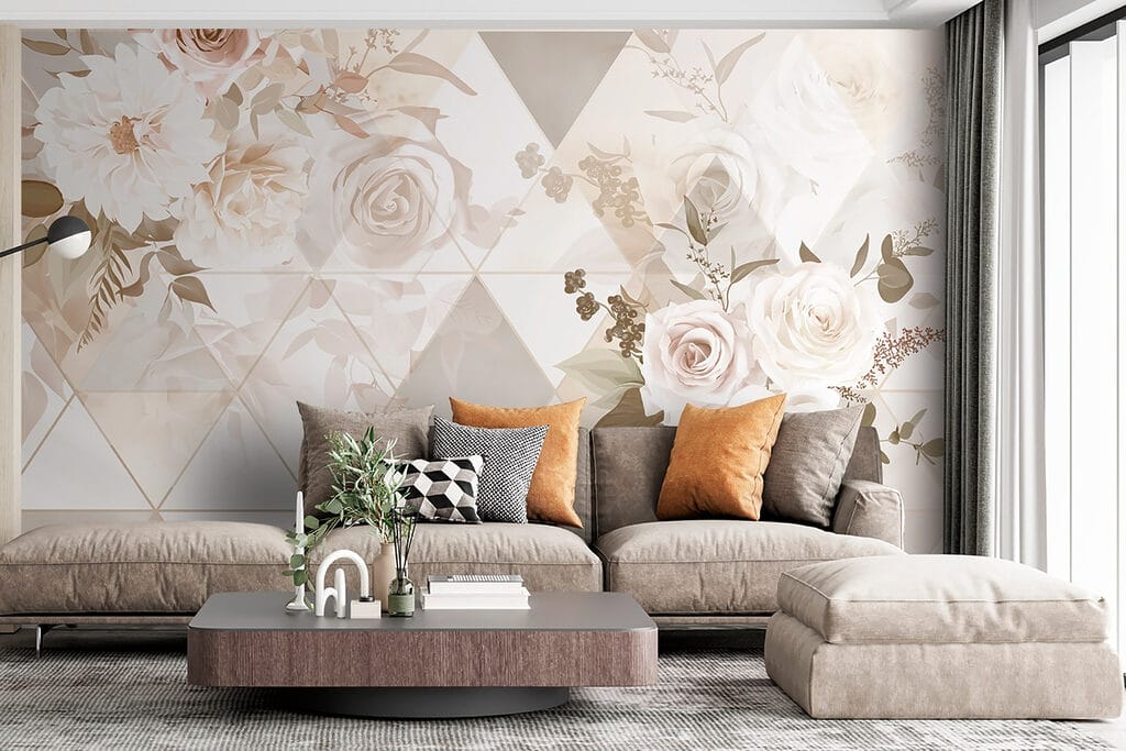 Wallpaper with flowers and triangles Wallpaper with flowers and triangles