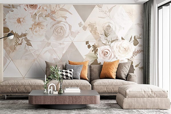 Wallpaper with flowers and triangles Wallpaper with flowers and triangles