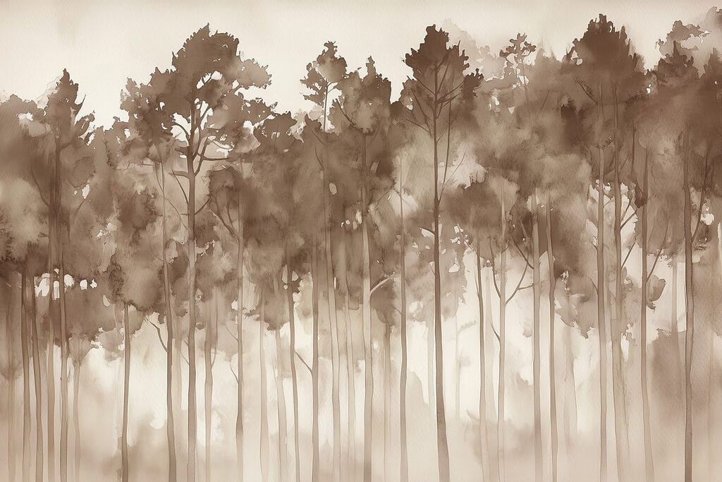 Group of trees in a foggy forest Group of trees in a foggy forest