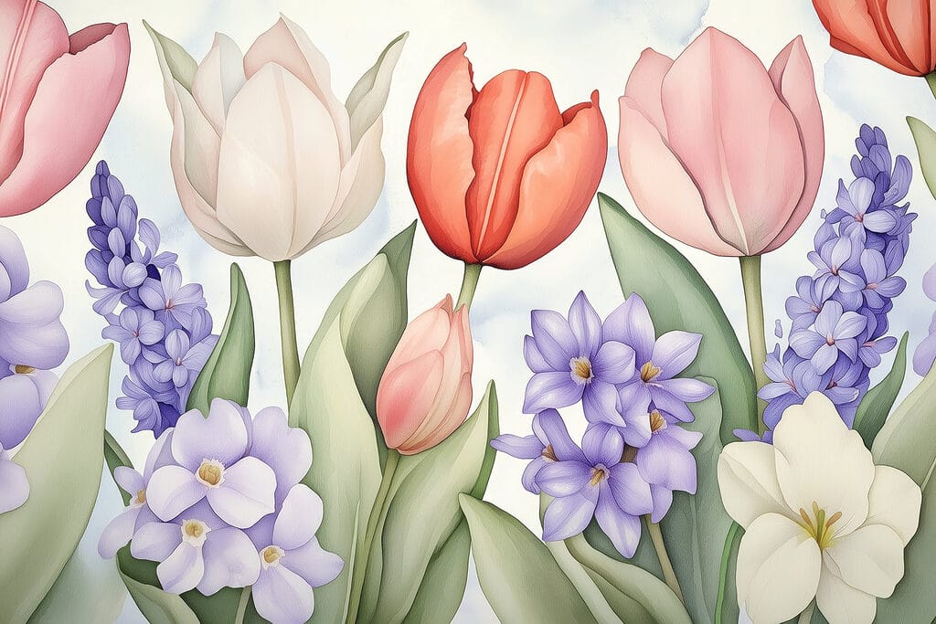 Group of flowers with leaves Group of flowers with leaves