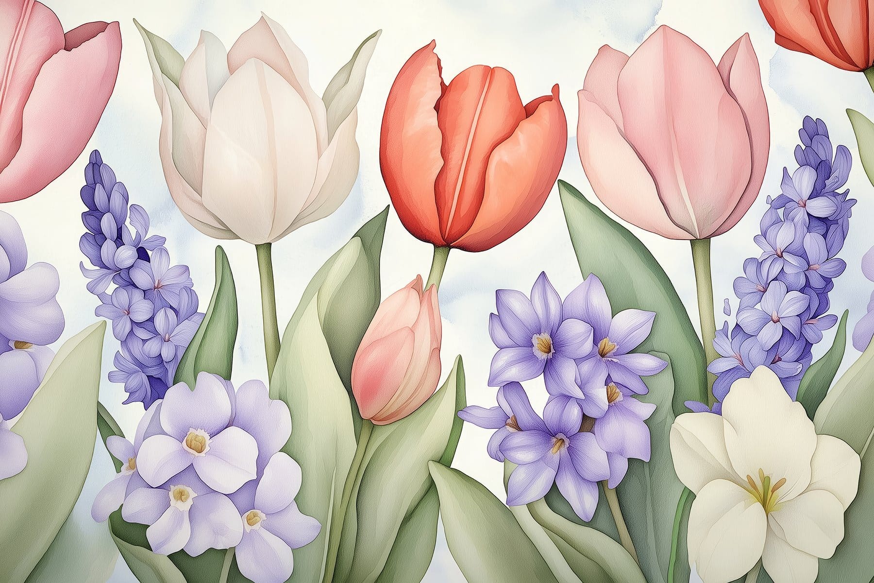 Group of flowers with leaves Group of flowers with leaves