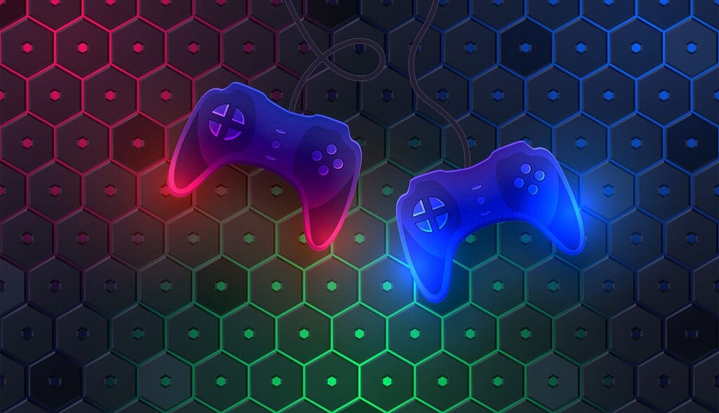 Game controller on a hexagon background Game controller on a hexagon background