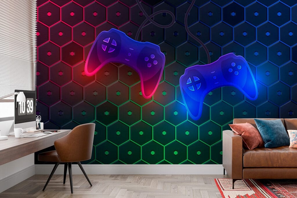 Game controller on a hexagon background Game controller on a hexagon background