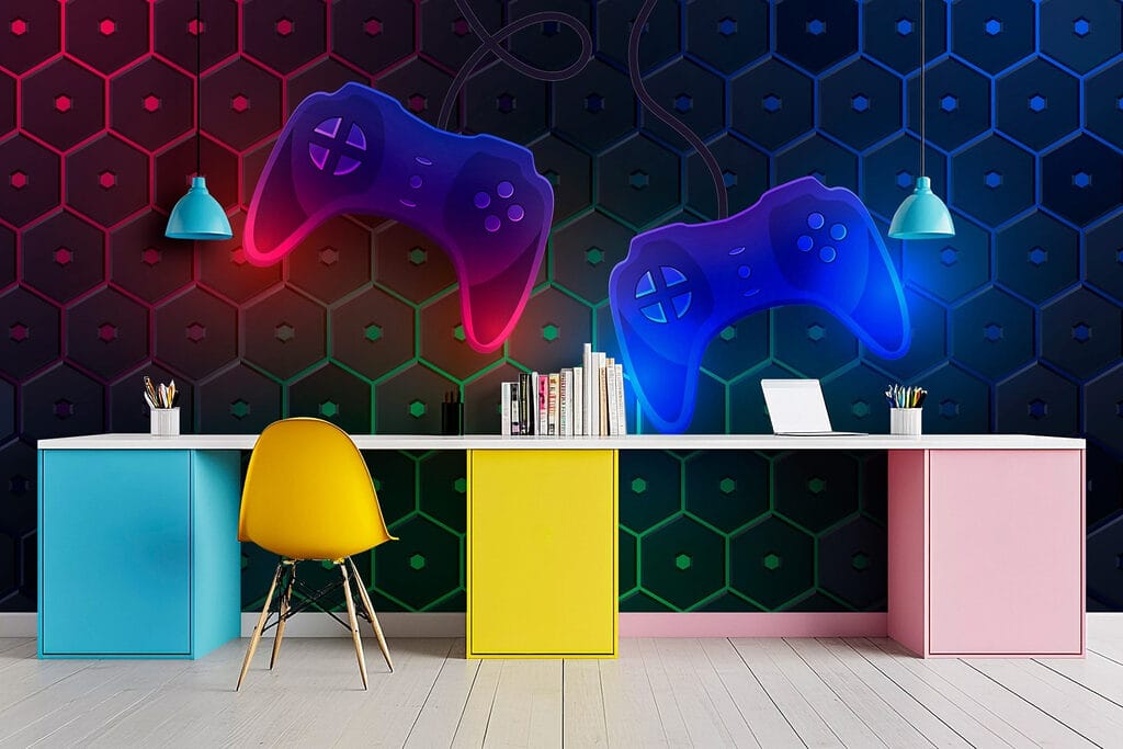 Game controller on a hexagon background Game controller on a hexagon background