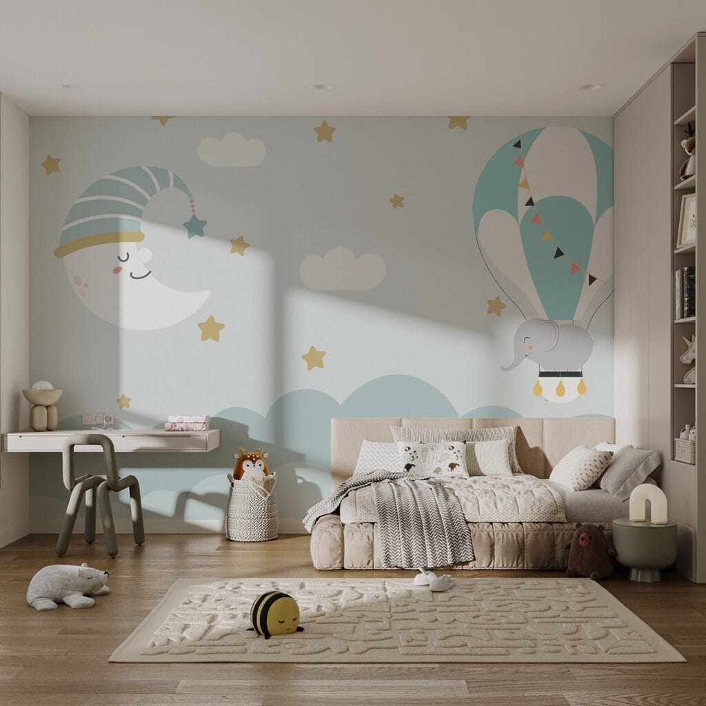 Cartoon elephant and moon in the sky Cartoon elephant and moon in the sky