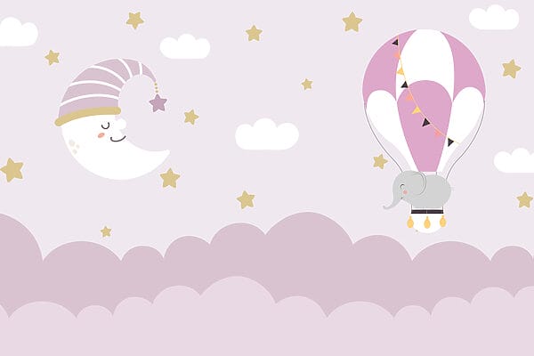 Cartoon elephant and moon in a balloon Cartoon elephant and moon in a balloon