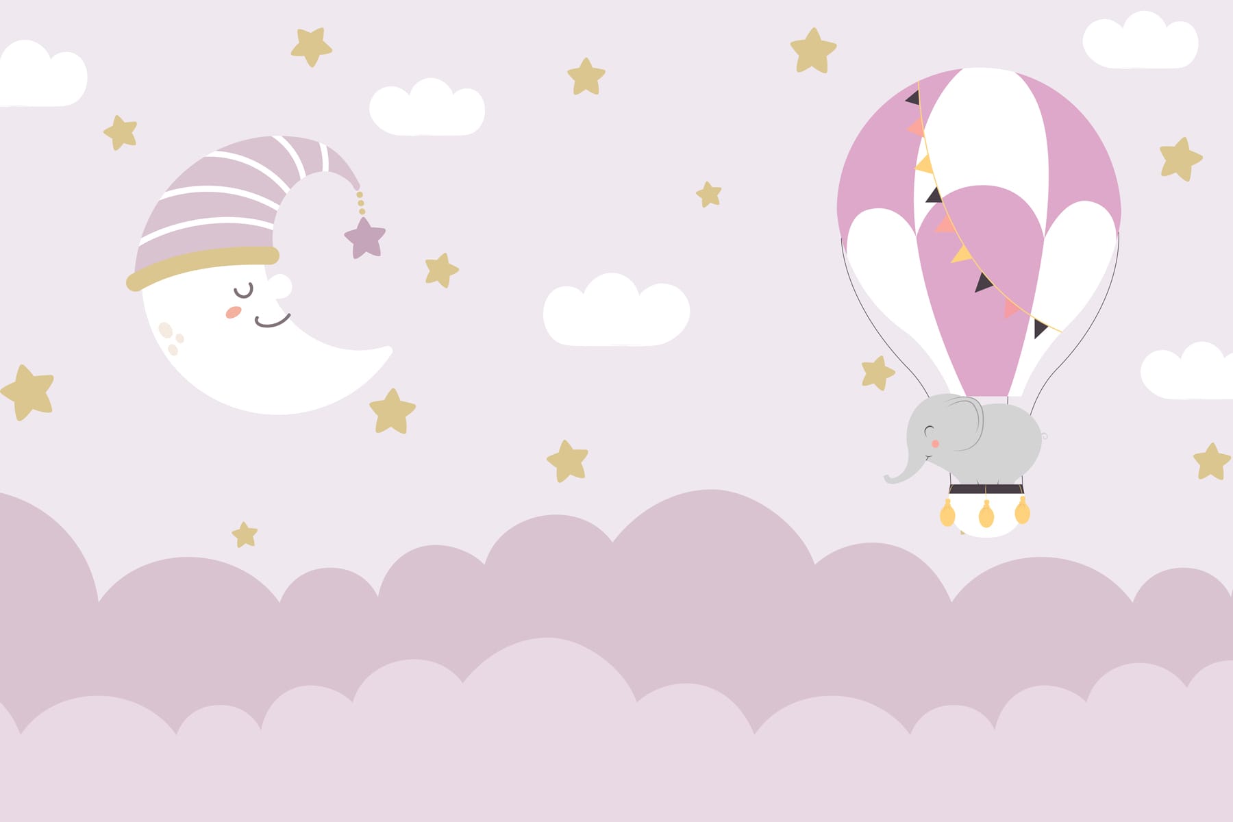 Cartoon elephant and moon in a balloon Cartoon elephant and moon in a balloon