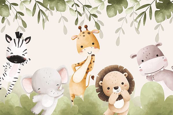 Group of animals under leaves Group of animals under leaves