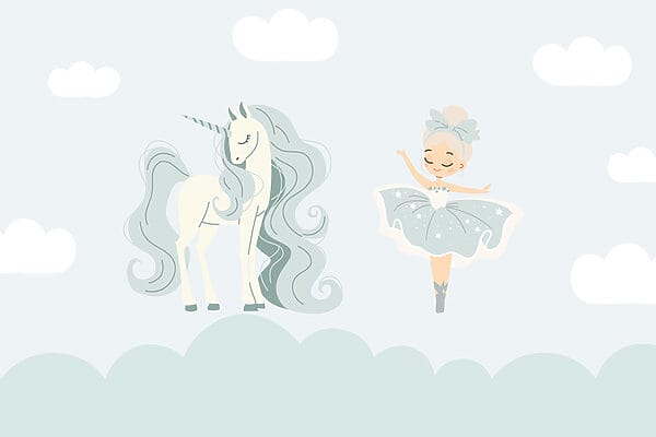 Cartoon of a girl and a unicorn Cartoon of a girl and a unicorn
