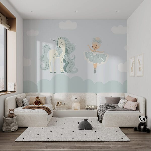 Cartoon of a girl and a unicorn Cartoon of a girl and a unicorn