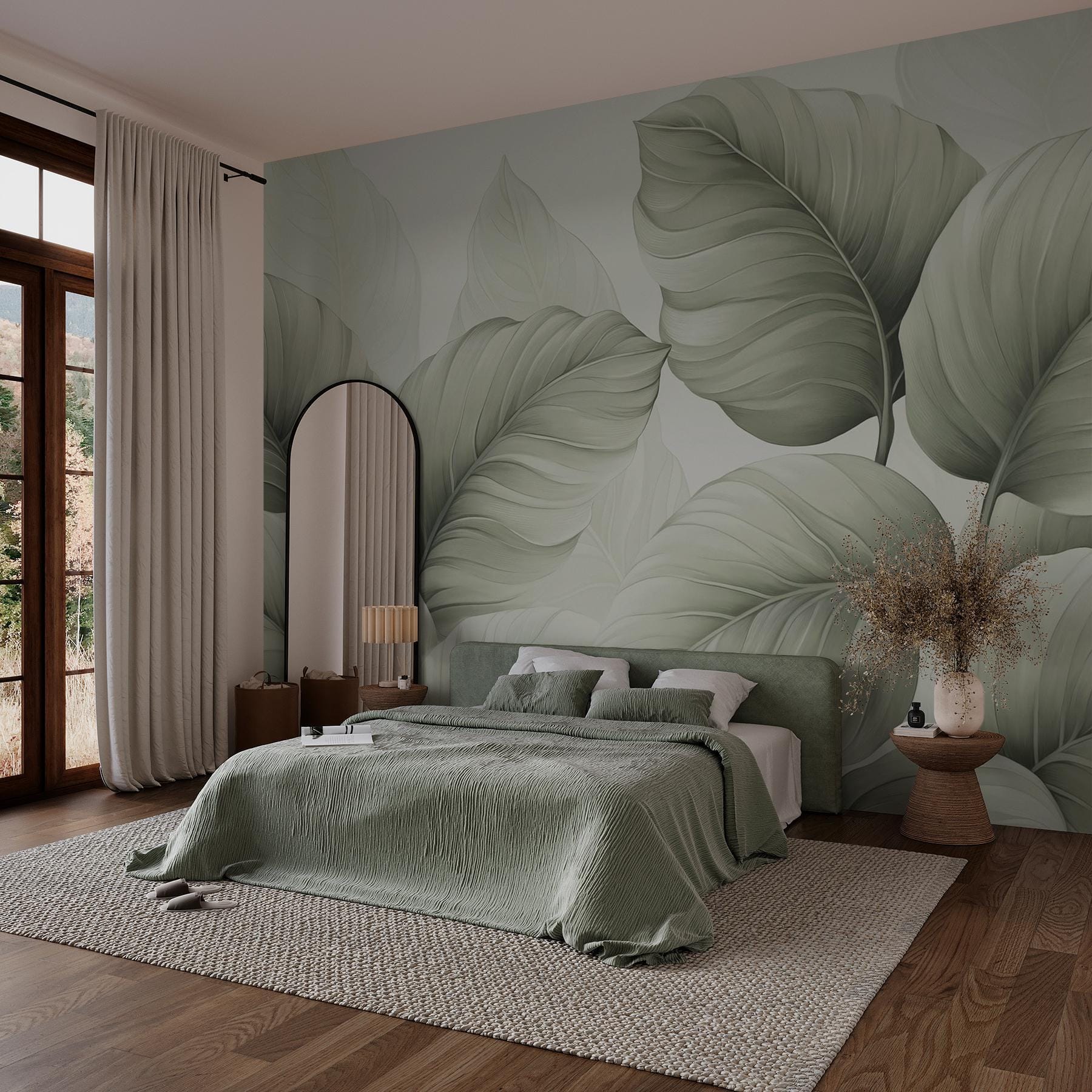 Delicate green leaves in harmony.