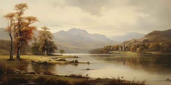 Lake with trees and mountains in the background Lake with trees and mountains in the background