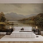 Wall murals Lake with trees and mountains in the background