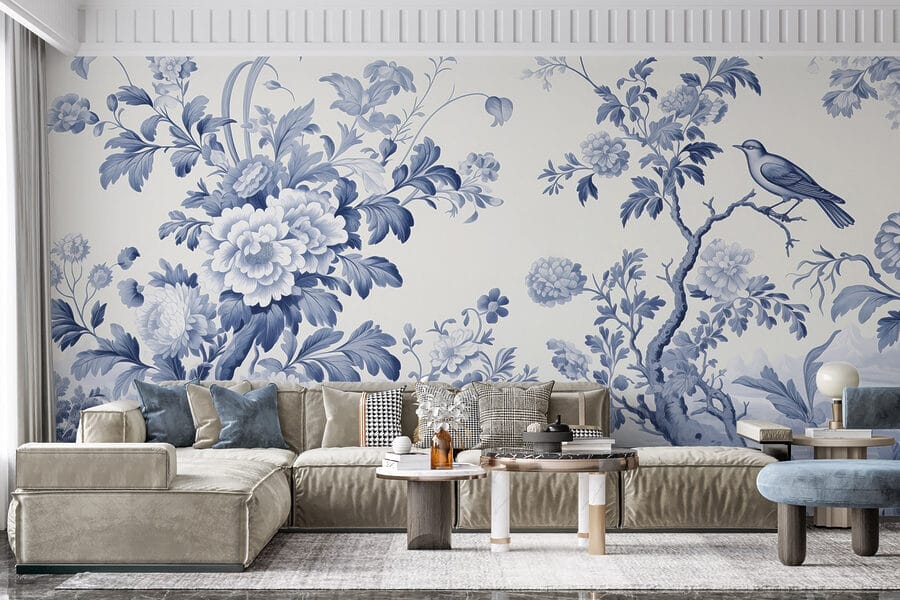 Blue and white floral design