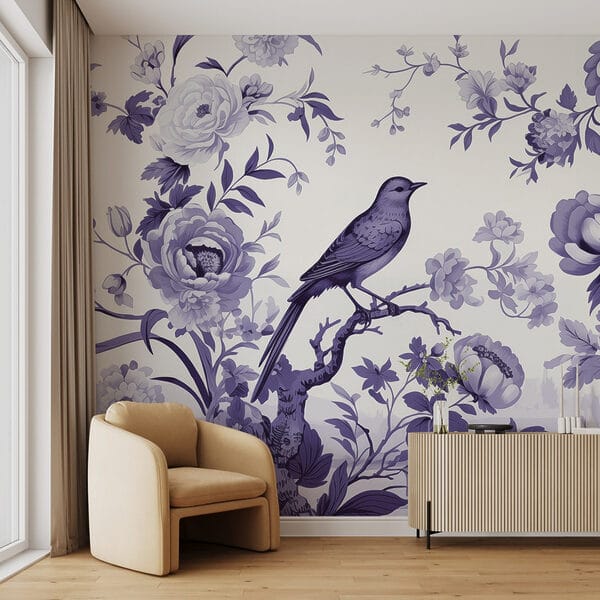 Bird on a tree branch with flowers Bird on a tree branch with flowers