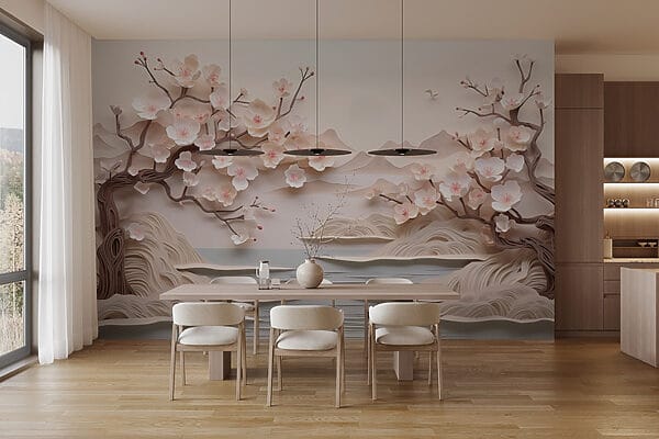 Paper cut out of a tree with flowers and water Paper cut out of a tree with flowers and water