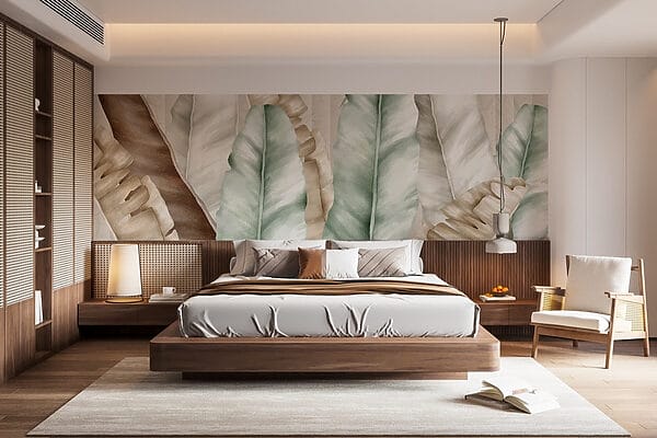 Wall murals Textured leaves in soft pastel tones (SKU: w01816) Wall murals Wall murals Textured leaves in soft pastel tones (SKU: w01816)