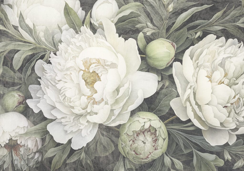 Delicate white peonies in bloom Delicate white peonies in bloom