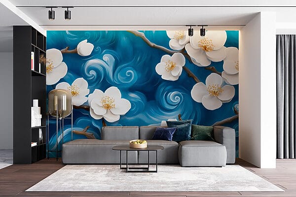Delicate blooms dancing on blue waves Delicate blooms dancing on blue waves