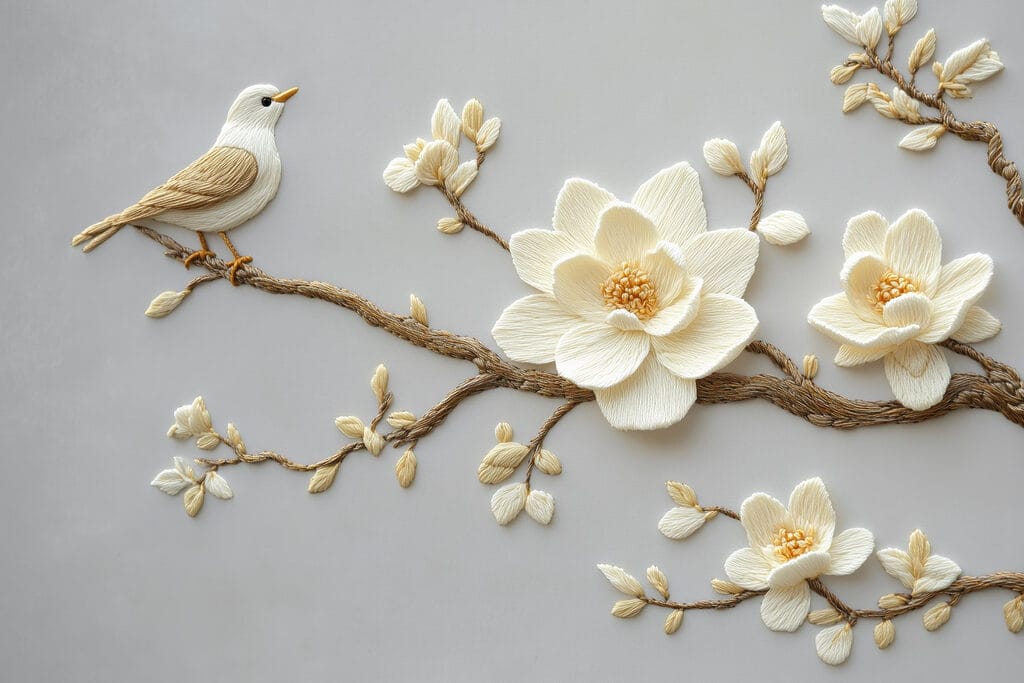 Bird on a branch with flowers Bird on a branch with flowers